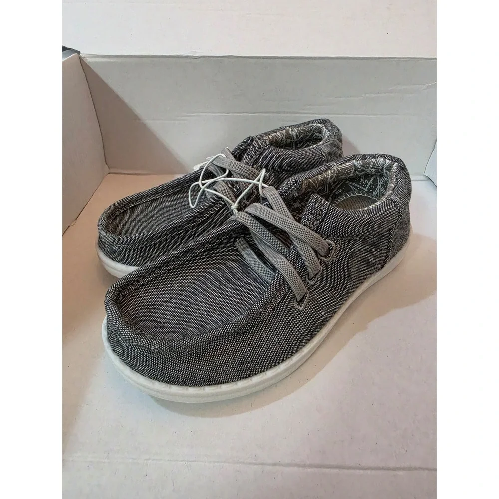US Sports Youth Boys Slip On Canvas Loafers Charcoal Grey Kids Size 11 NWT